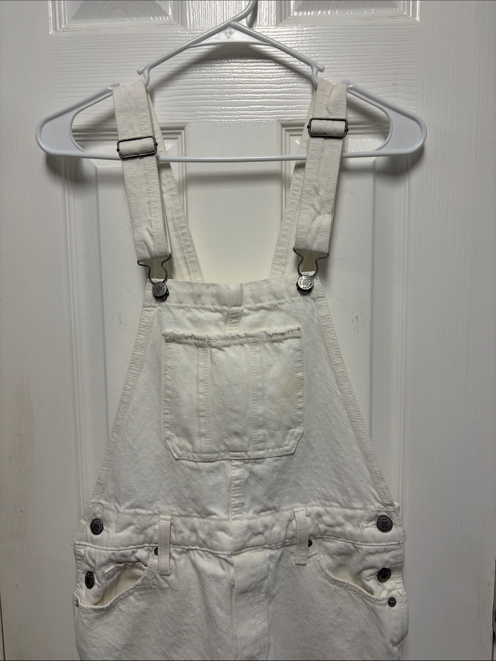 Lucky Brand Cream Denim Overalls with Front Bib Pocket